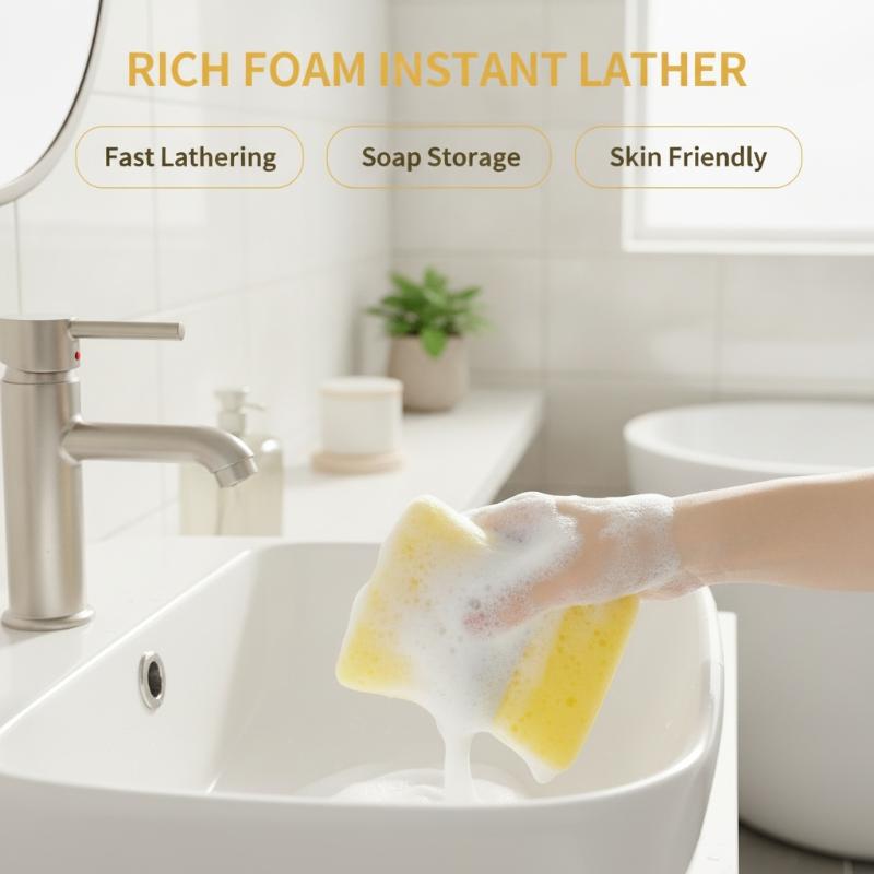 1Pcs Bath Cleansing Foaming Net Pouch Sponge Soap Bag Ultra-Soft Hydrophilic Sponge For Gentle Lathering Bathroom Tool