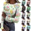 T-shirt da Donna Invernale Slim alla Moda Casual Stampata Girocollo Pullover Manica Lunga Top