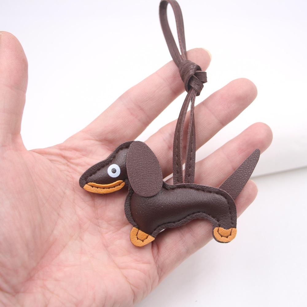 +Cartoon Leather Sausage Dog Hand Rope Bag Pendant Phone Case Accessories Pendant Car Dog Keychain