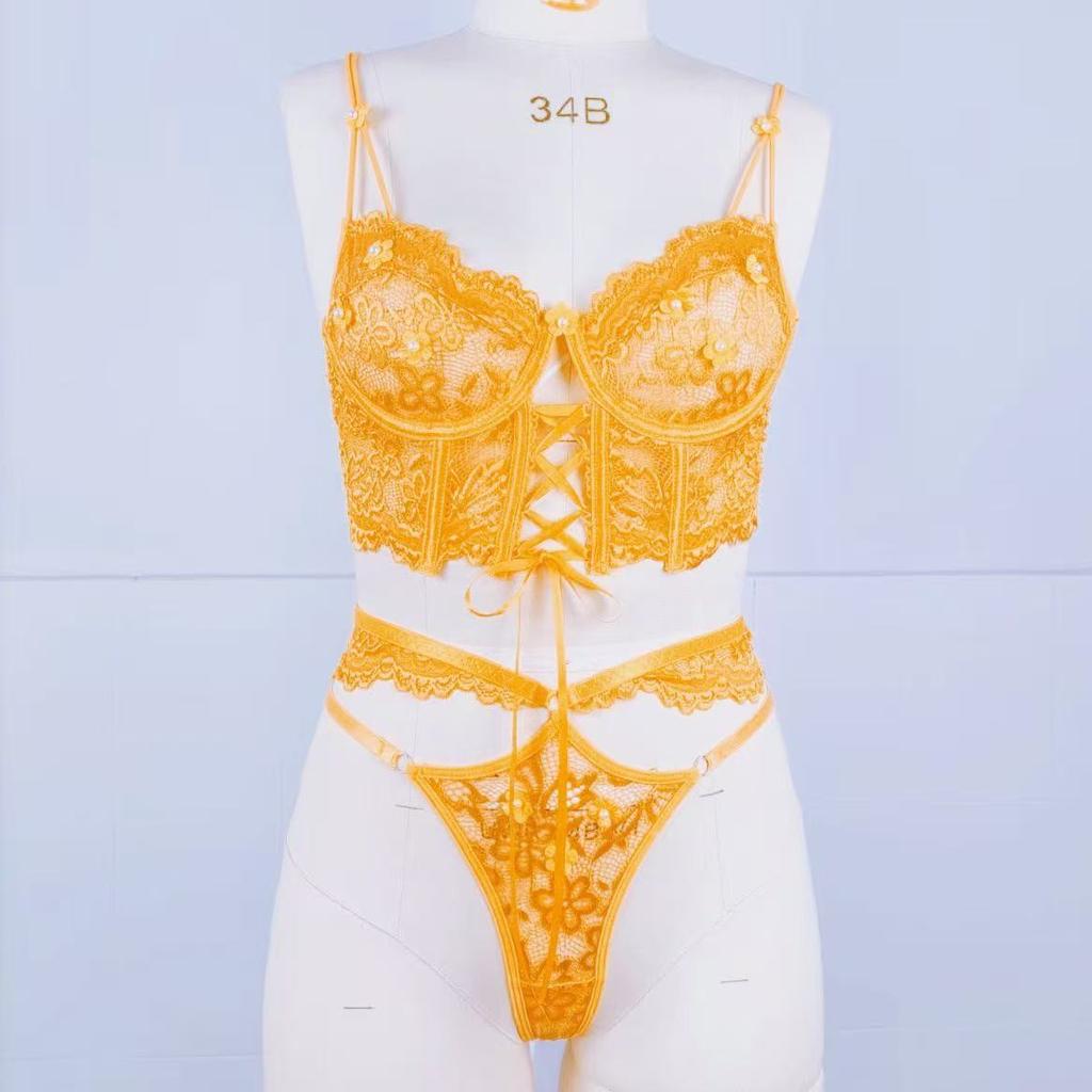 Europäische und amerikanische Neuheiten sind heiß verkaufte Träger, Stahlpaletten, Spitzen-BHs, sexy Nagelperlen Dsmallflowers, transparentes Unterwäsche-Set für Damen