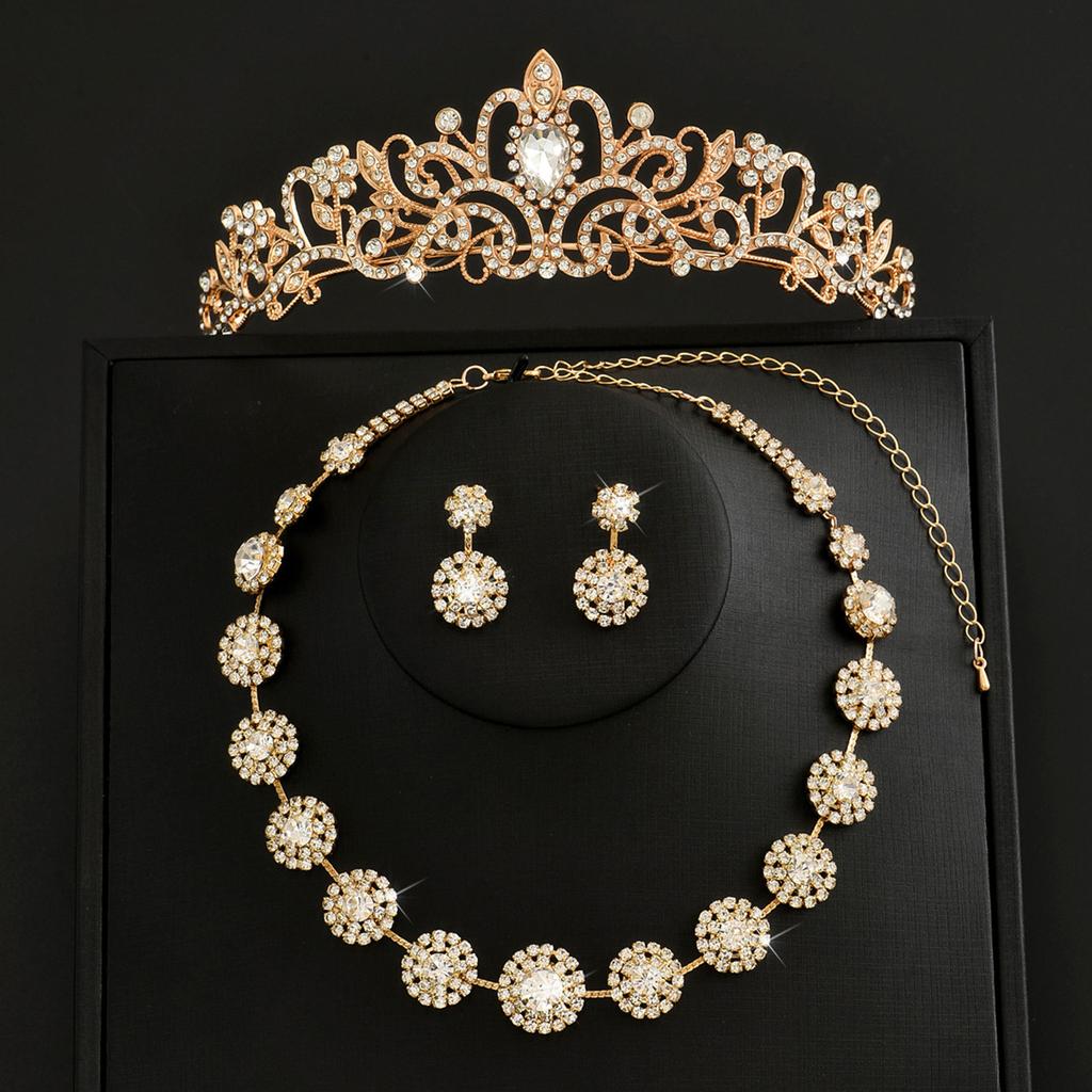 Main Wedding Dress Headgear Bridal Necklace Headgear Three-Piece High Sense Crown Girl Eighteen-Year-Old Princess Wind