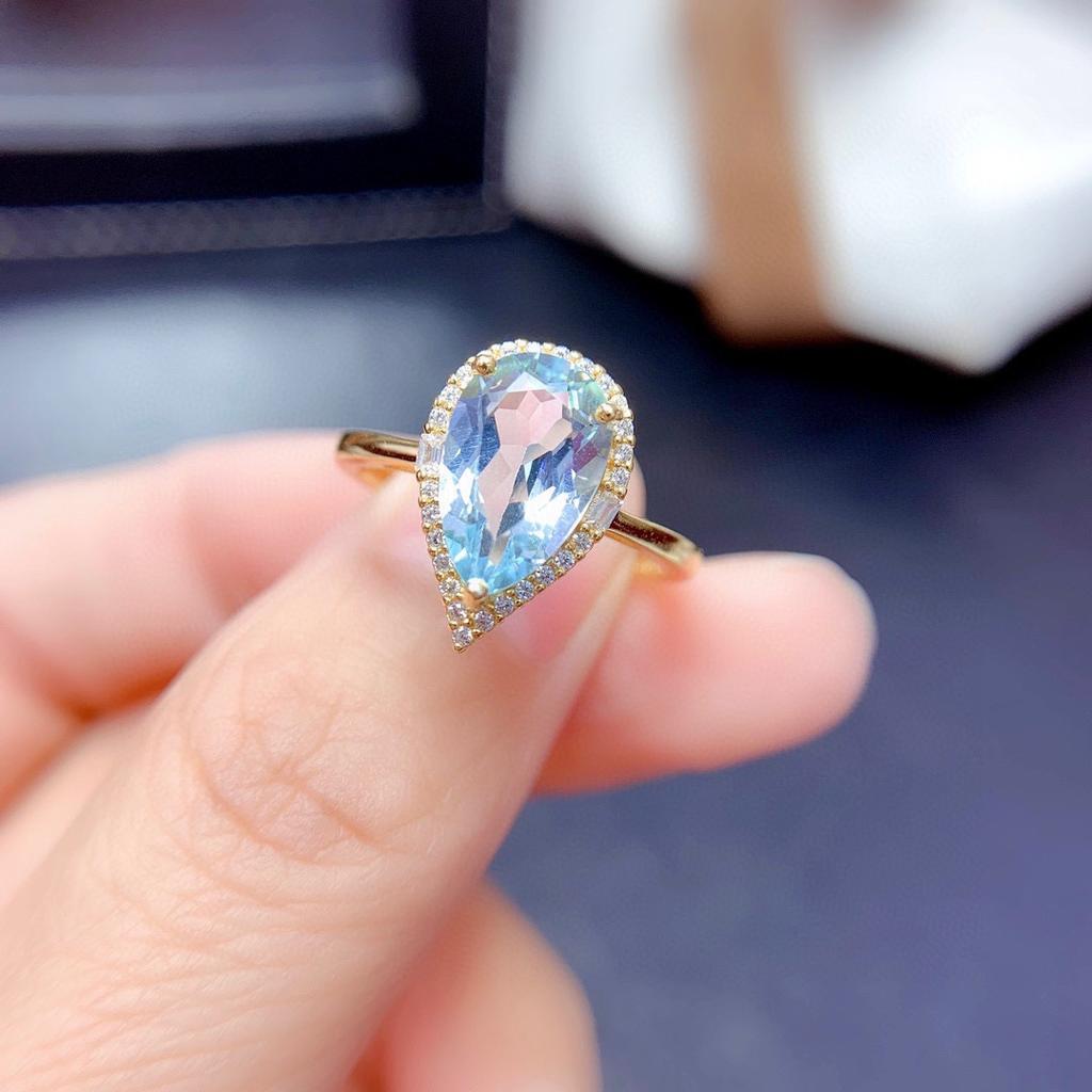 Imitation Natürlicher Schweizer Blautopas Set, Ring Anhänger, Ohrringe, Wassertropfen Stil, Glücklicher Citrin Halskette Für Damen