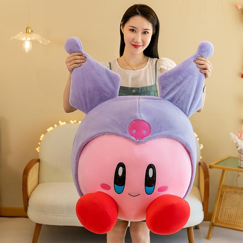Grande Taille Mignon Kirby Cosplay Sanrio Kuromi Anime Peluche Poupée Remplie Peluches de Chambre Oreiller Ornements Mignons Cadeaux de Vacances pour Enfants