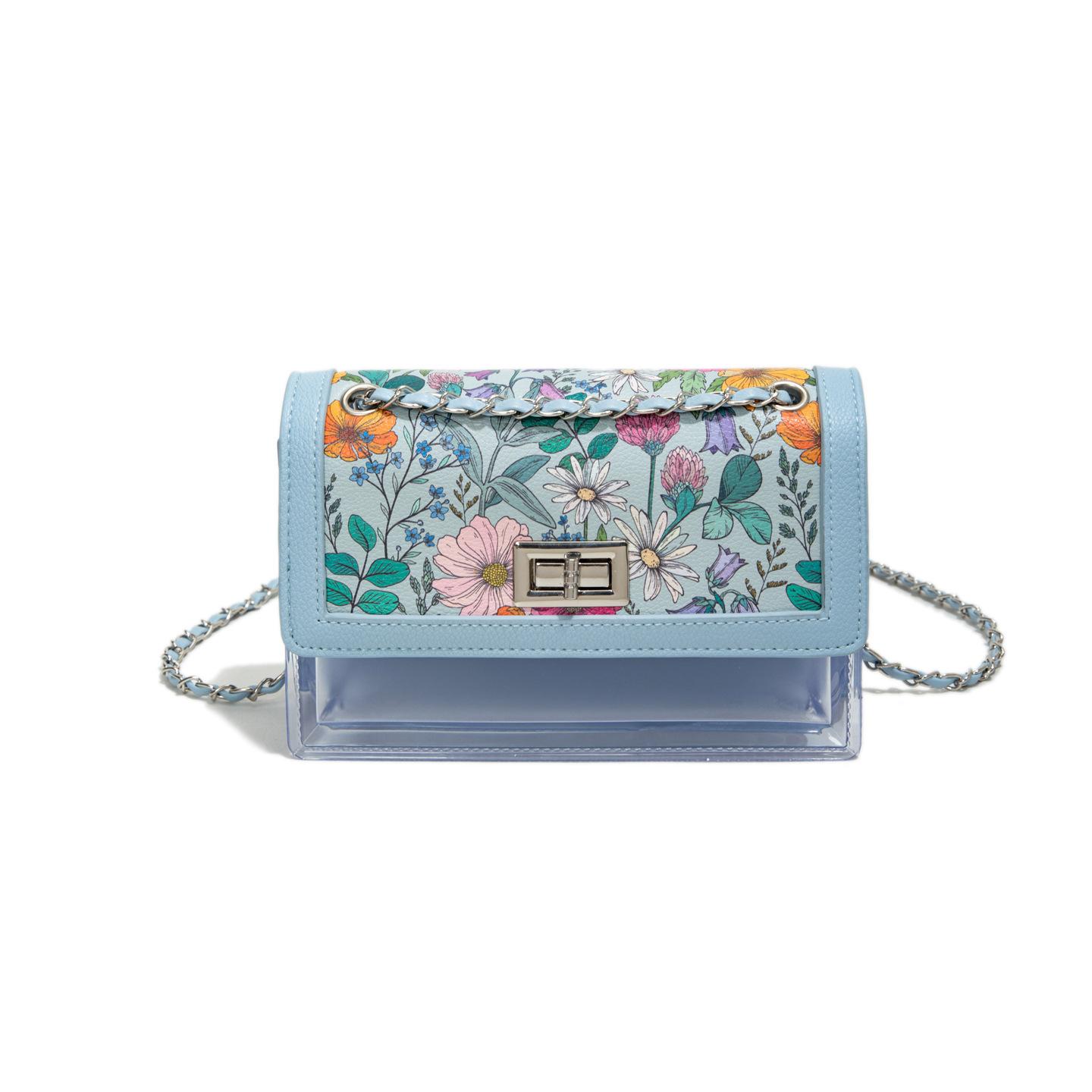 

Summer jelly transparent bag 2025 small fresh literary girls printed strawberry shoulder chain crossbody small square bag tide світло-синій колір