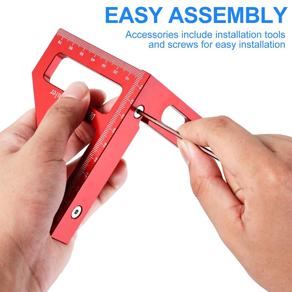 3D 45/90 Degree Measuring Ruler for Engineer Carpenter High Precision(Red)