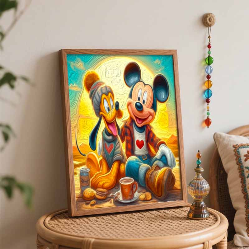 Disney Mickey Pluto Art Hand Painting Kit Leisure Scene Classic Style Home Decor, Vibrant Cartoon Character Wall Hanging Craft Supplies