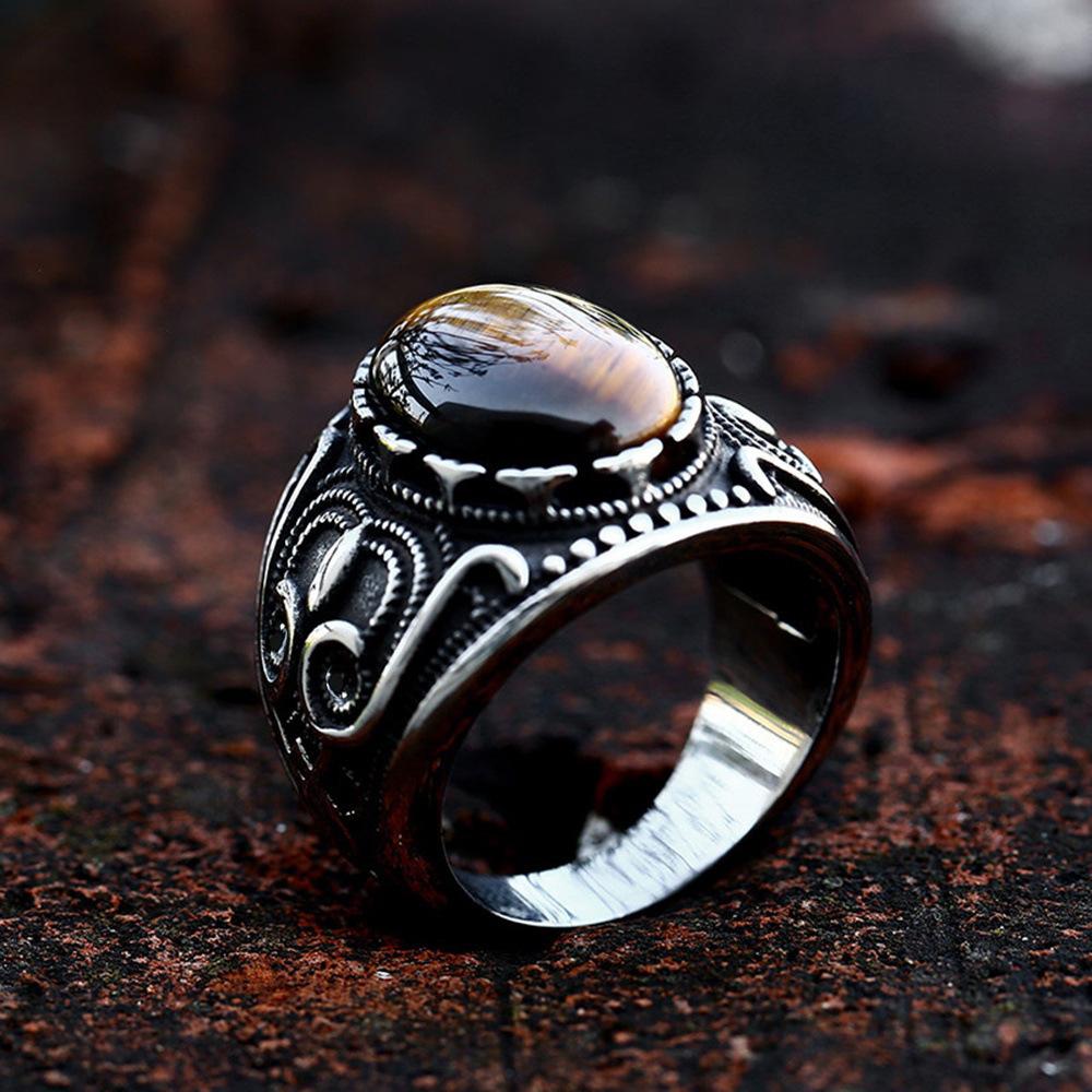 Vintage Ethnic Tiger Eye Owl Totem Ring Punk Fashion Jewelry