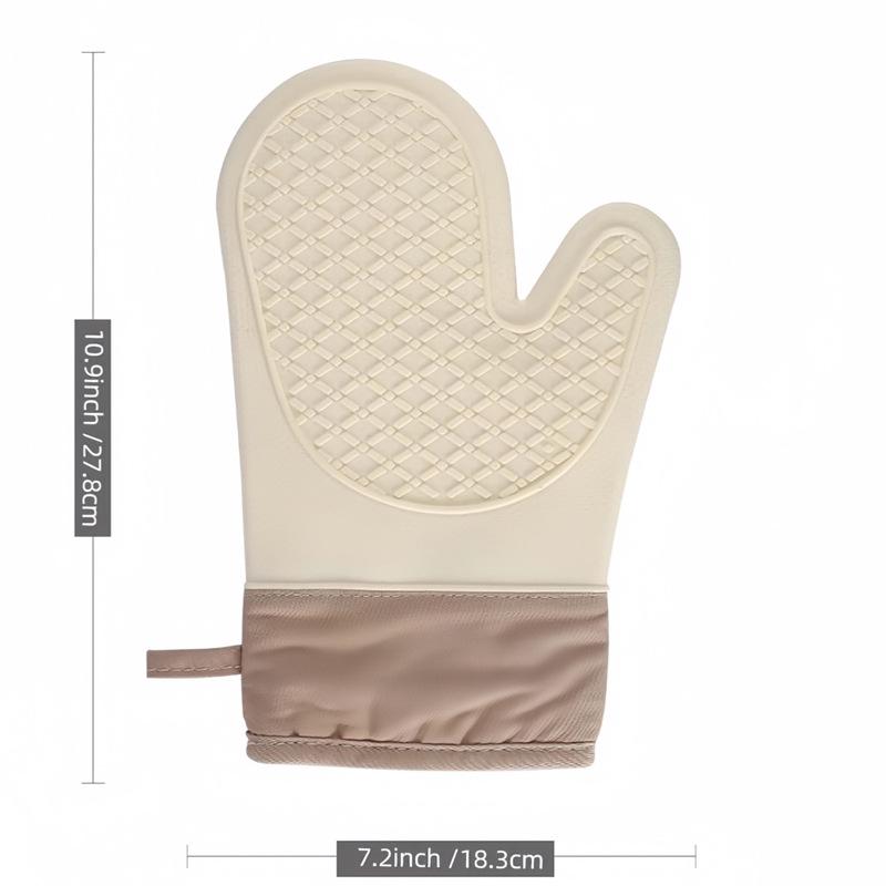 Auf Lager Beige Silikon Hitzebeständige Rutschfeste Ofenhandschuhe: Hitzebeständig, dick gepolstert mit Baumwolle, ideal zum Backen.