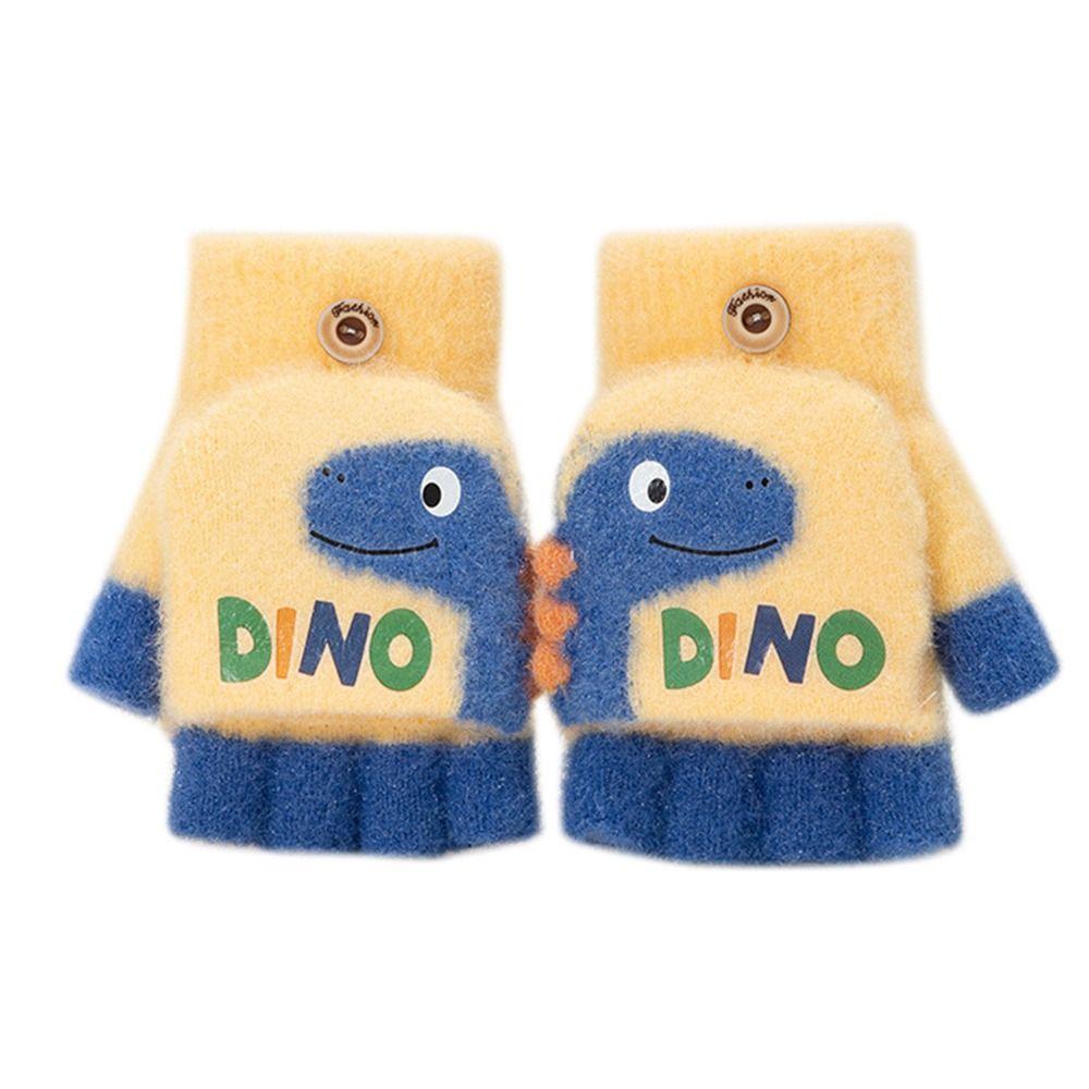 Warm Half Finger Flip Gloves Thickened Ski Gloves Cute Child Gloves жёлтый