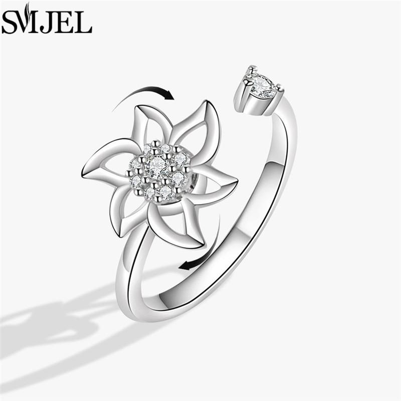 Luxury Anti Stress Anxiety Rings Fidget Spinner Ring Adjustable for Women Cute Flower Cat Starfish Ring Rotating Freely Jewelry
