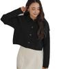Titibait AEXN1975 Cropped Knit Top with Stand Free Size Women's Collar, Black,