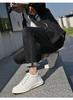 Men's White Leather Low-Top Skate Shoes with Thick Sole, British Style, Height Increasing, Trendy and Versatile.