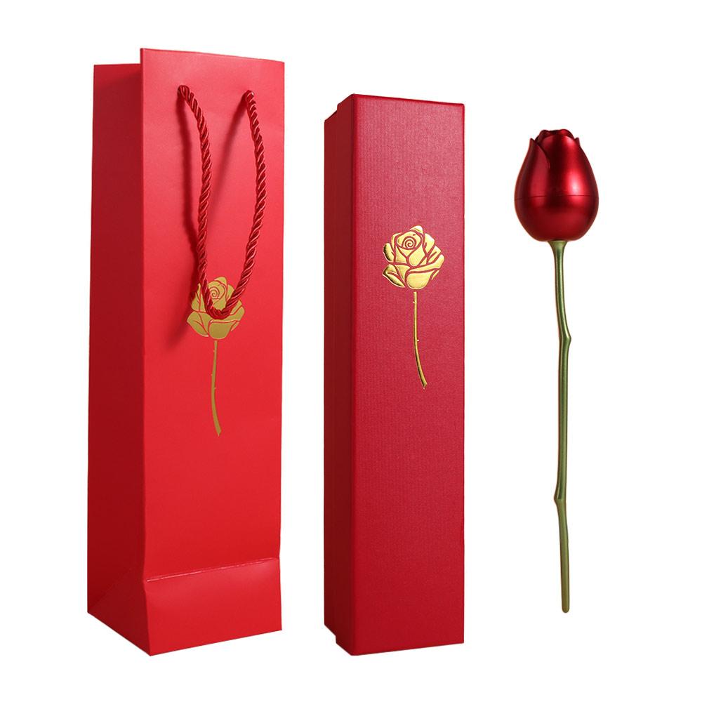 Romantic Simulation Rose Ring Box Velvet Red Gift Display Box Pendant Packaging Portable Jewelry Storage Box Holiday Gifts