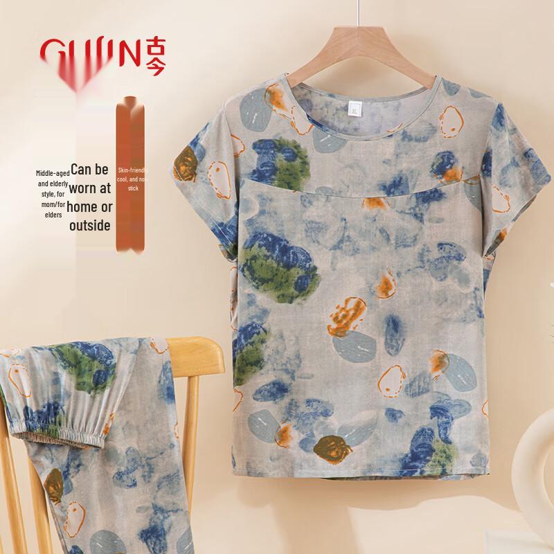 GUJIN Women s Short Sleeve Viscose Two-Piece Loungewear Set 3XL