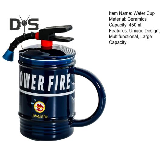 Ceramic Coffee Mug 450ml Funny Flame Extinguisher Cup with Lid Ice Chocolate Milk Beverage Mug Creative Gift for Men Women