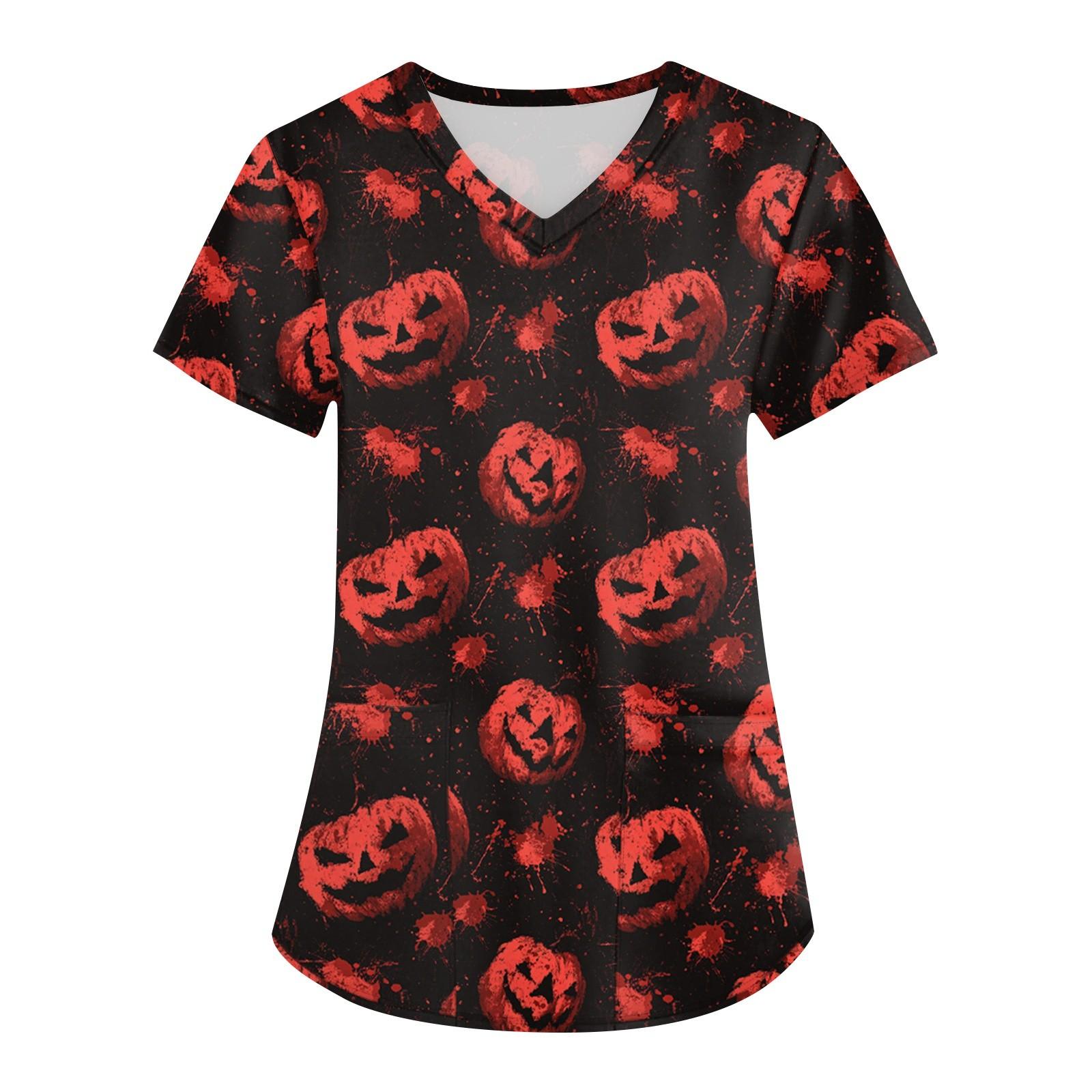 

Жіноча уніформа з принтом, робоча уніформа, V-подібний виріз, кишені, базовий пуловер з коротким рукавом XL червоний