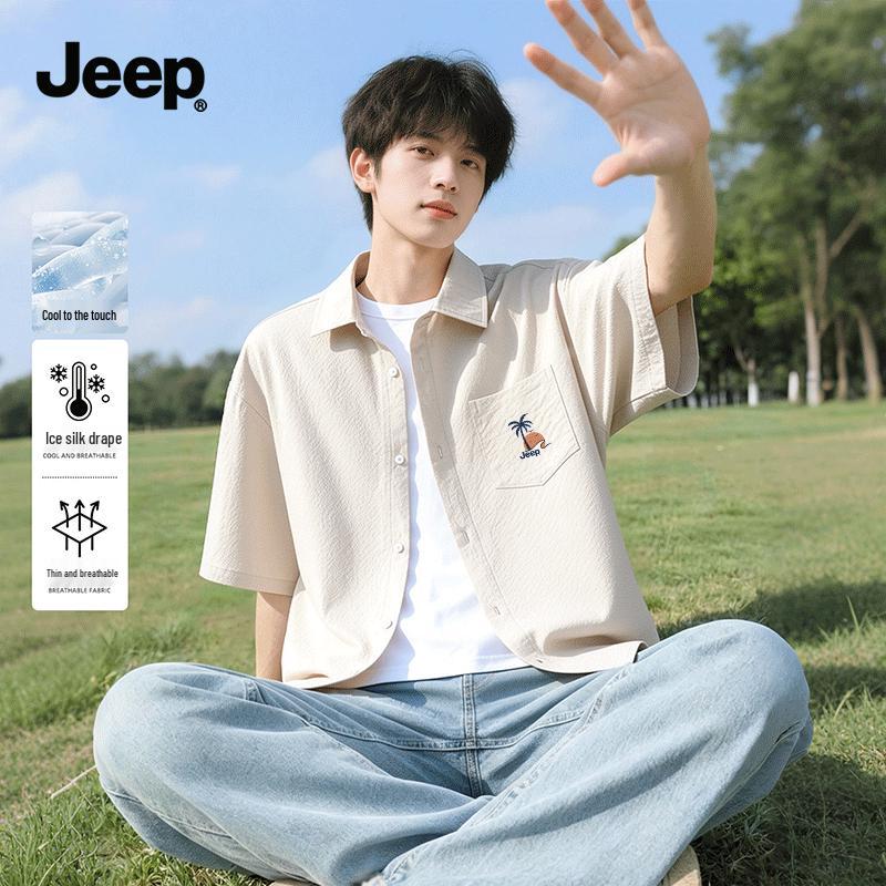 JEEP Men s Ice Silk American Retro Short Sleeve Shirt 5XL