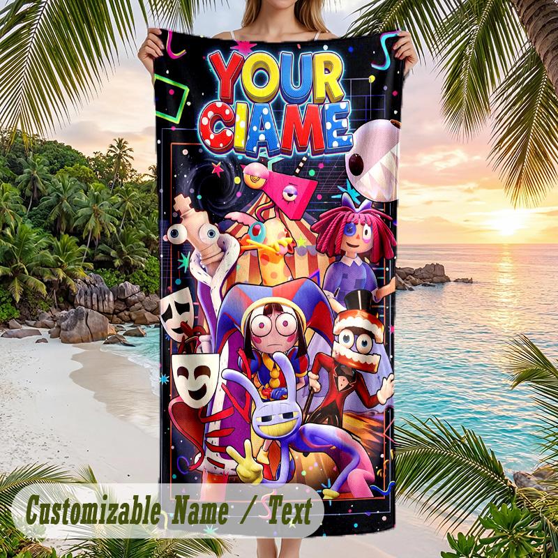 The Amazing Digital Circus Beach Towel, Personalized Custom Text, Quick Dry Soft Large Towel For Swimming Pool Travel