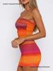 European & American Women's Rainbow Print Strapless Ruffled Dress - Summer Nightclub Wear