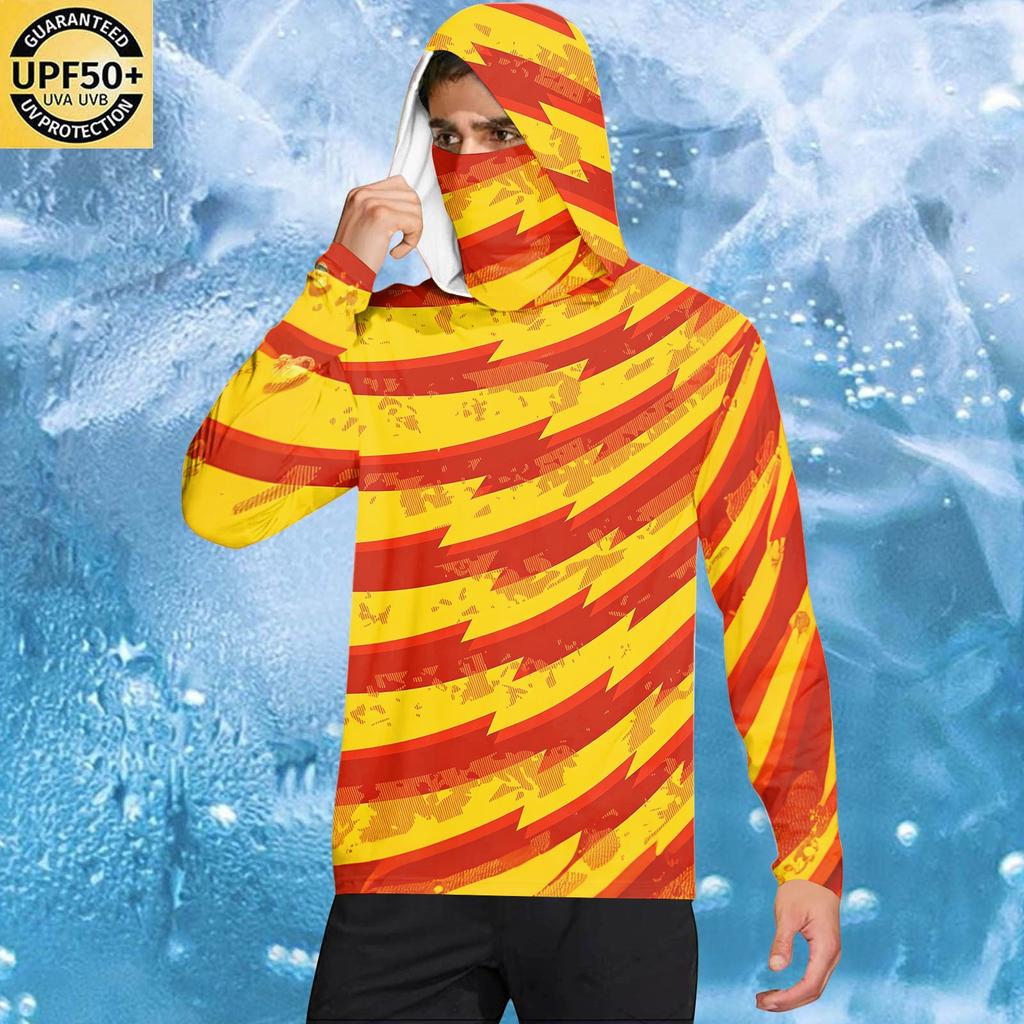 Men's Casual Geometric Print Hooded Long Sleeve Sun Protection Shirt Lightweight Breathable Fabric for Outdoor Activities