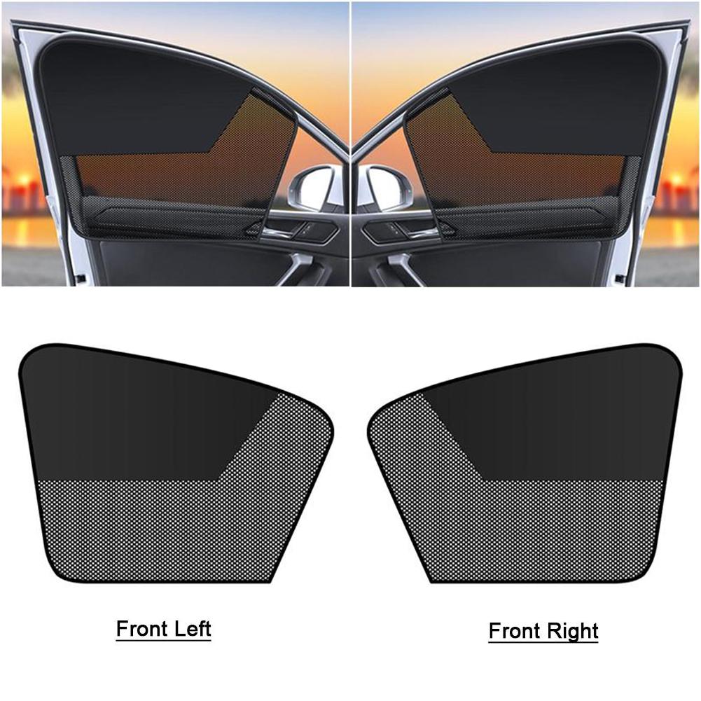 Magnetic Car Sun Shade Curtain Dual- Layer Mesh Window Shade Sun Protection Heat Blocking
