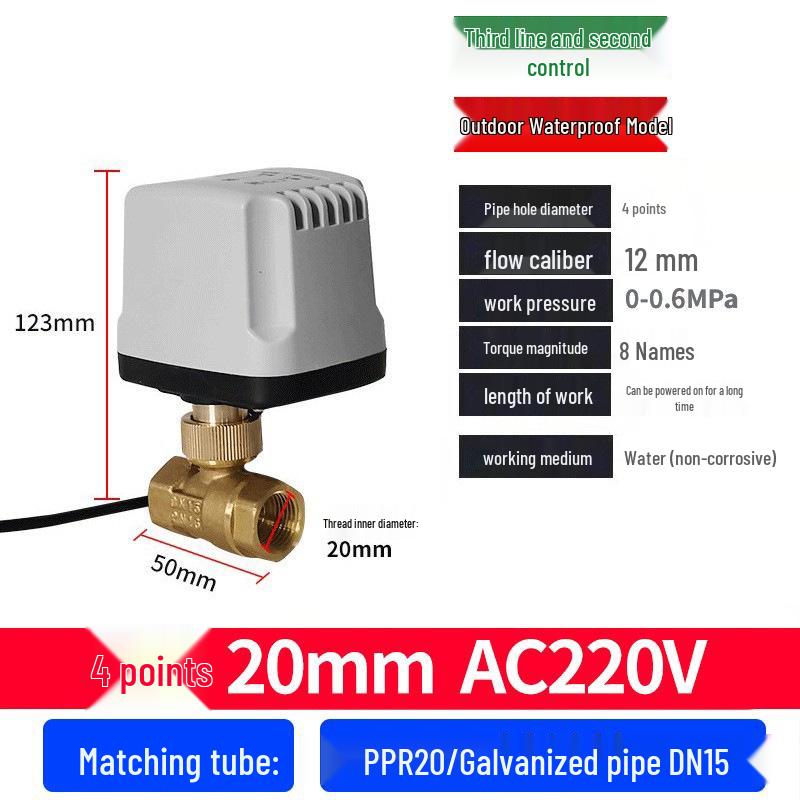 220V DN15 Měděný závitový elektrický kulový ventil pro regulaci vody