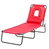 Foldable Outdoor Sun Lounger Adjustable Backrest Reclining Chair with Pillow and Reading Hole Garden Beach, Red