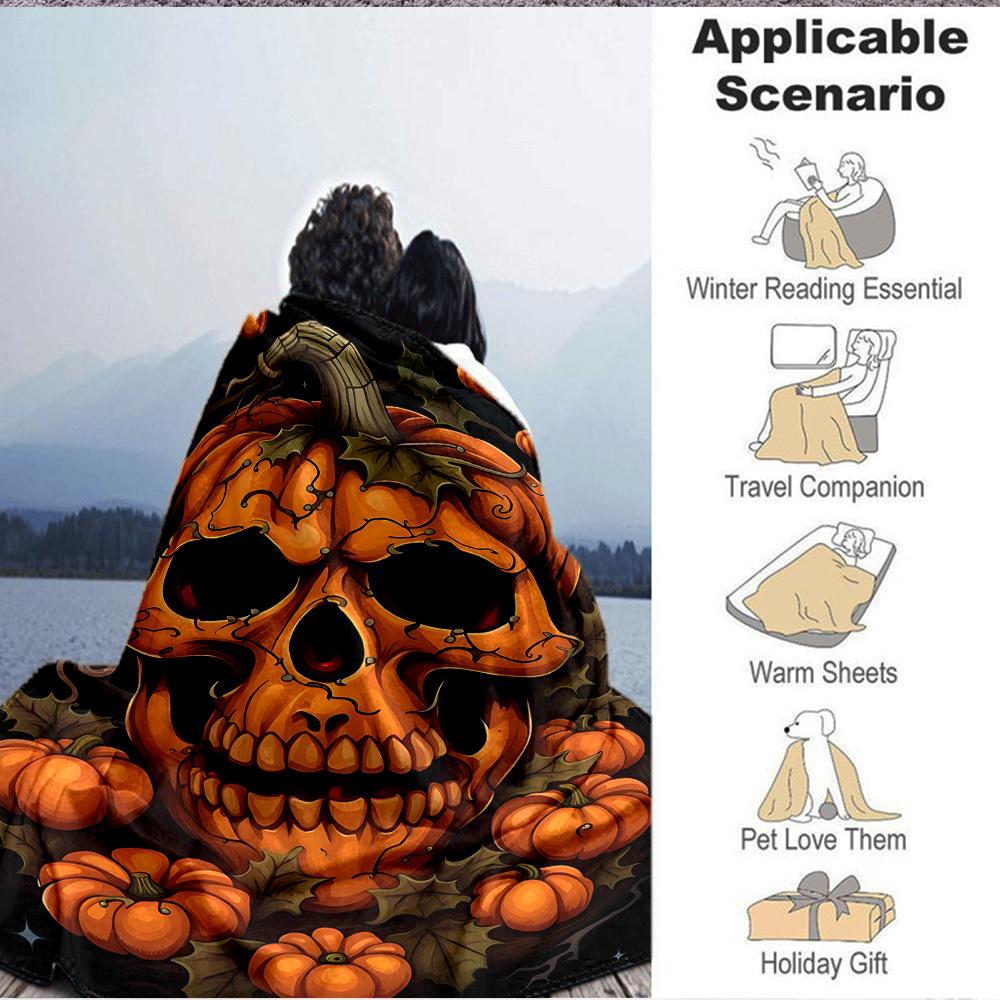1pc Halloween pumpkin skull Blanket Lightweight Flannel Blanket Throw Blanket For Sofa, Bed, Travel, Camping yy2509026203