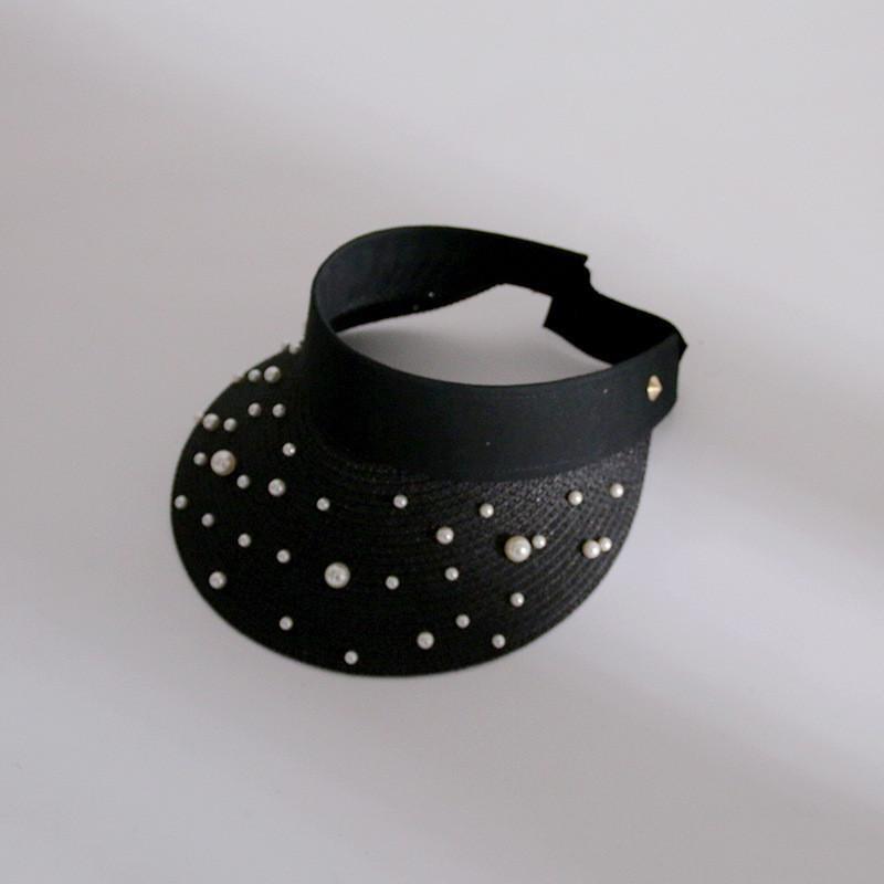 Стильная женская летняя соломенная шляпа с жемчугом, новая, с широкими полями, корейская кепка-козырек чёрный