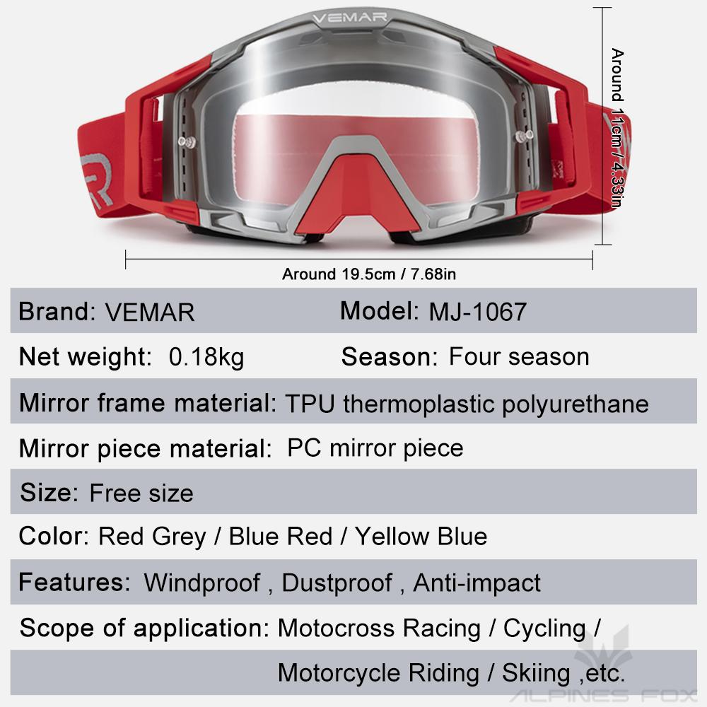 VEMAR Motorcycle Glasses Men Motocross Helmet Goggles Skiing Gafas Moto Sunglasses Man MTB ATV Dirt Bike Off Road Free Size