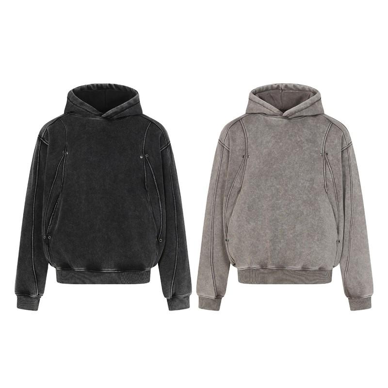 Mens Heavyweight Fleece-Lined Hoodie Oversized Streetwear Style With Deconstructed Design Patch Detail