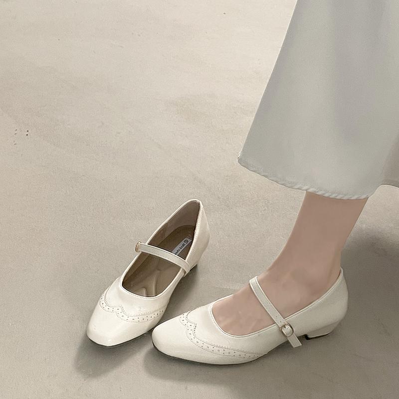 Vintage Square Toe Thick Heel Women Mary Jane Shoes Concise Buckle Strap Shoes 2026 New Female Elegant Dress Leather Pumps