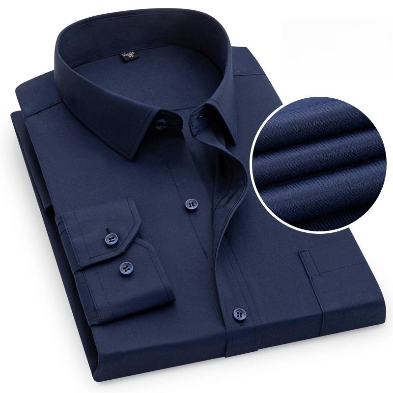 

Men Formal Shirt Long Sleeve Office Solid Color Fashion Business Pocket White Social Pocket Blue Shirt Male clothing 6XL 7XL 47