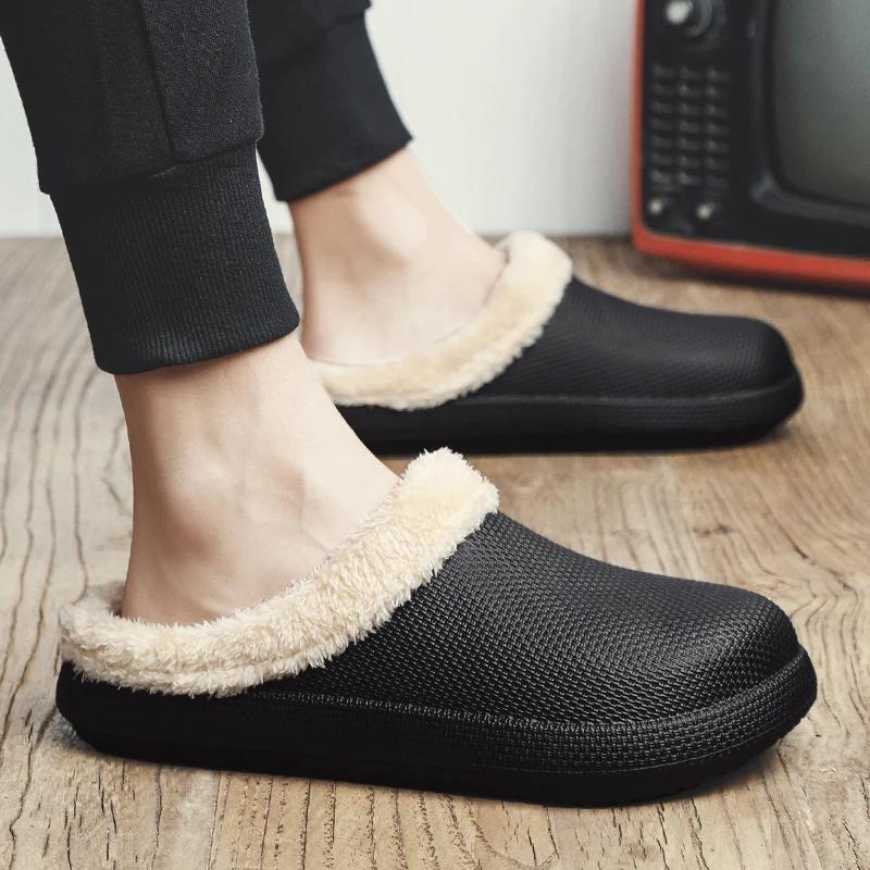 Зимние теплые меховые мужские тапочки повседневные плюшевые зимние домашние тапочки — фото 6