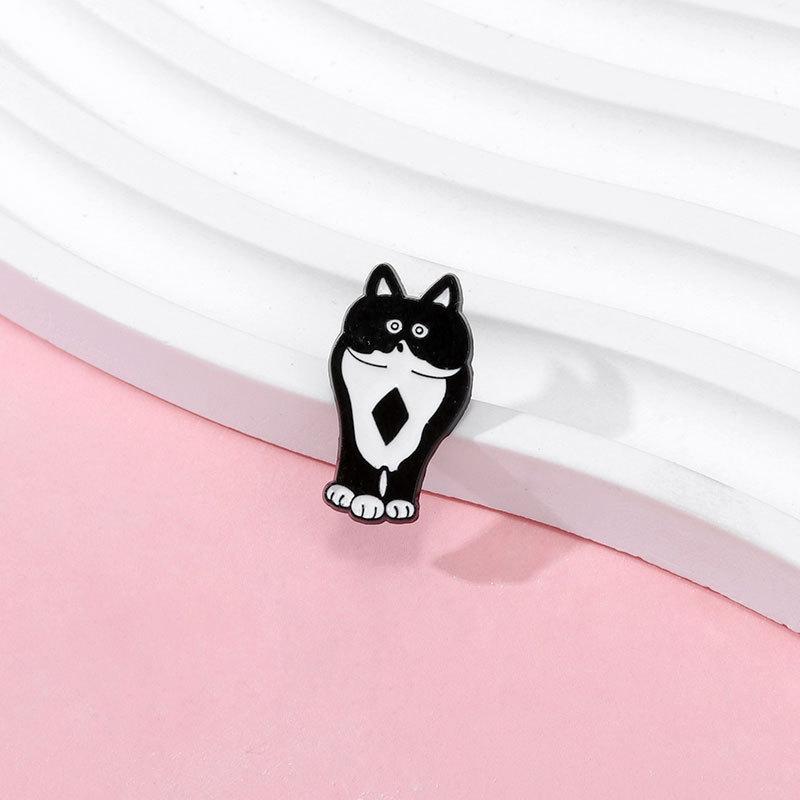 Cute Black White Cat Cartoon Animal Fun Design Enamel Brooch Alloy Badge Decorative Pin for Backpack Bag Clothing Accessory