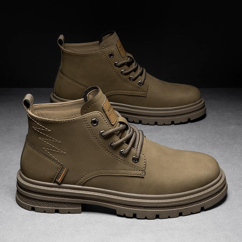 

Men s shoes winter high-top Martin boots 2024 new men s British low-top casual leather shoes retro non-slip tooling shoes 39 хаки