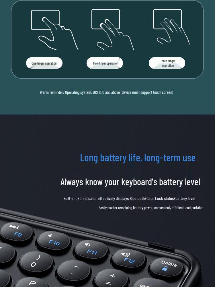 Compatible Bluetooth Keyboard with Magnetic Attachment for iPad, Huawei Phone, and Tablets - Round Key, Touch, and Wireless Charging Features