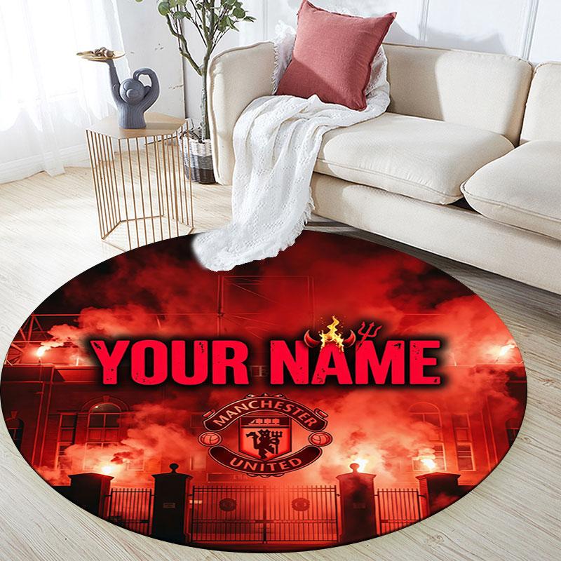 Custom Name,Manchester United FC pattern round rug,Carpet Rug for Living Room Bedroom Playroom ,Non-slip Floor Mat,Holiday Gifts and Birthday Gifts.