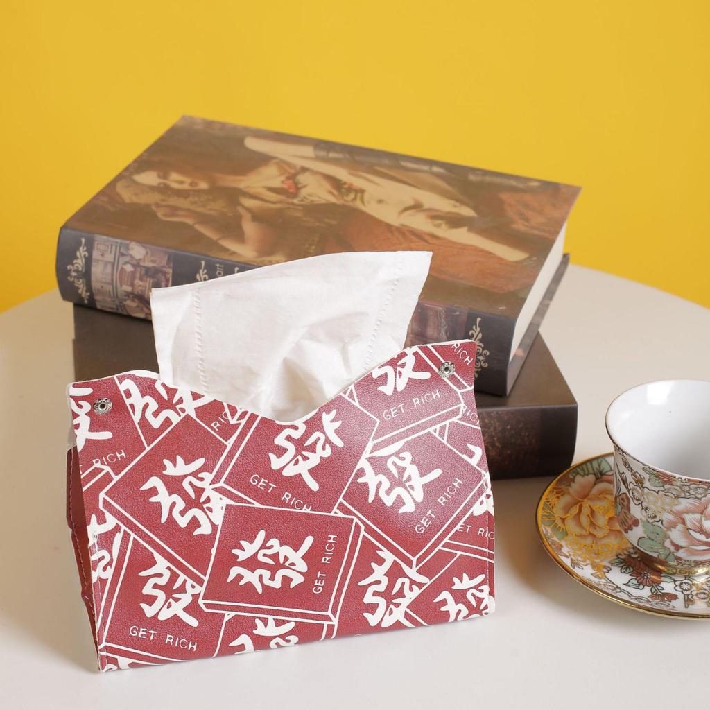 Luxury Red Chinese Tissue Box for Dining Table and Living Room