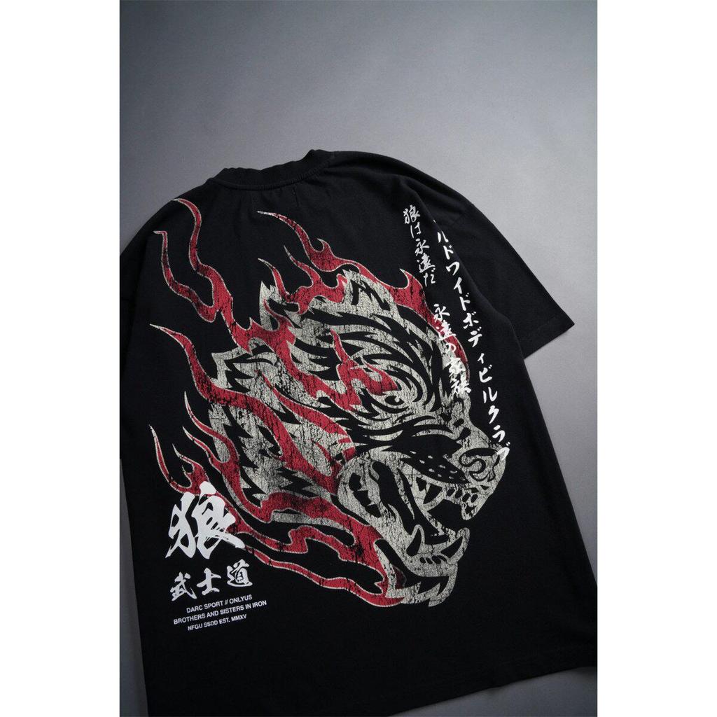 New DARCSPORT Wolf Head Bushido Short Sleeve Men's and Women's Oversized Yk2 American Sports and Leisure Loose Printed Cotton T-shirt