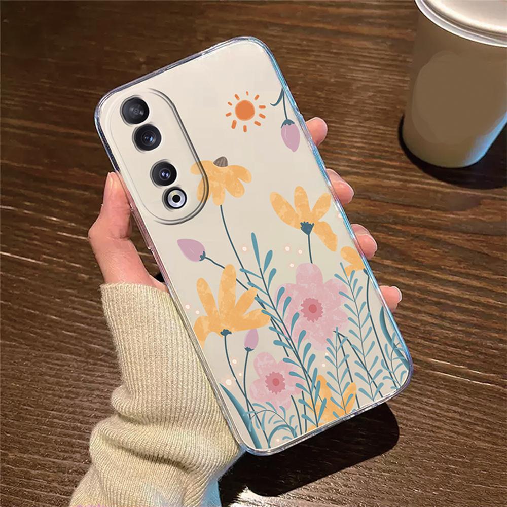 

Rose Flower oil painting Phone Case For Honor 200 90 Lite X7 70 X8 Transparent Clear Shockproof Cover Romantic Lace Pattern tpu Honor X7 4G