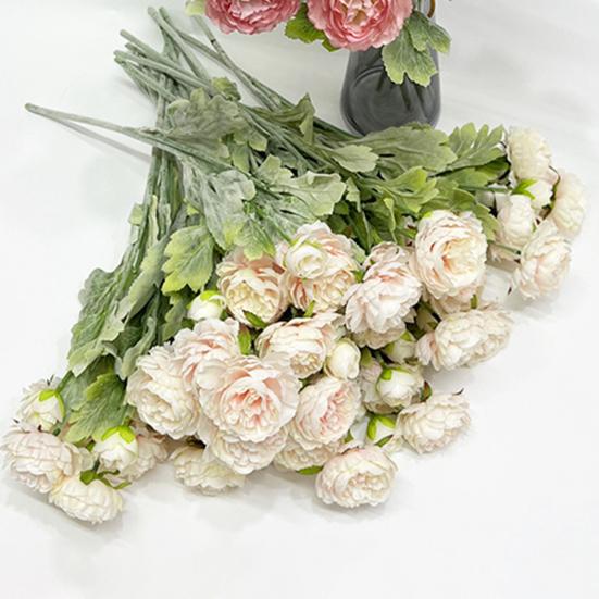 Artificial Peony with Stem 3 Head Realistic Fake Flower Wedding Home Office