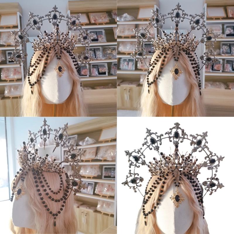 Blingbling Crown Hair Hoop Girl Halloween Party Elegant Pageant Water Drop Bead Girl Coronet Costume Headwear