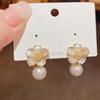 French Elegance Light Luxury Temperament Exquisite Micro-inlaid Flower Pearl Earrings High-end Niche Design Unique Earrings Earrings