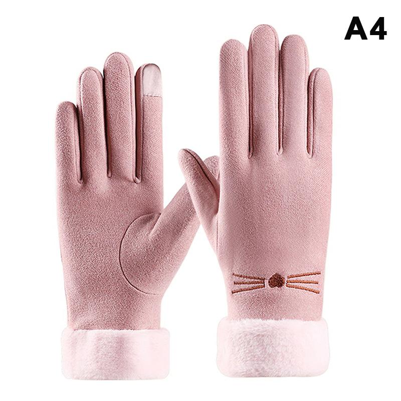 Winter Women'S Warm Gloves Have Windproof With Cute Cat And Cold Resistant Properties Thick Fur Lining And Touch Screen Gloves