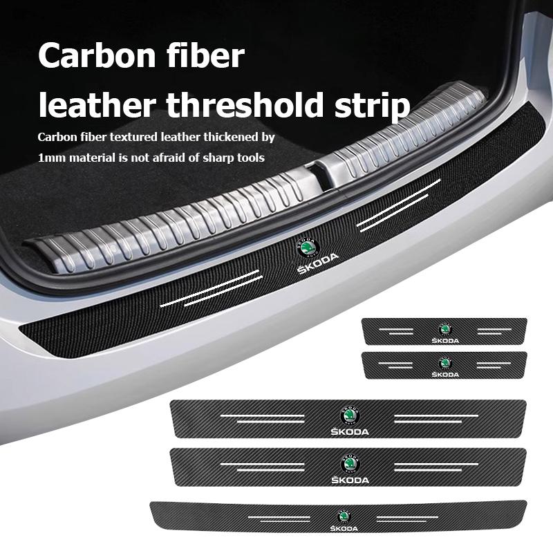 Carbon Fiber Car Door Sill Protector Stickers Auto Accessories For Skoda Kamiq MK3 Roomster Rapid Kodiaq Karoq Fabia Enyaq NQ2