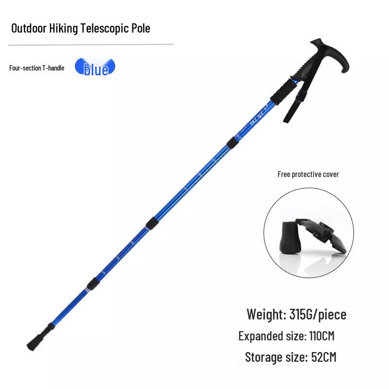 Outdoor Aluminum Trekking Pole/Walking Stick: Straight, T-Grip, Curved, Telescopic Options for Hiking and Skiing.
