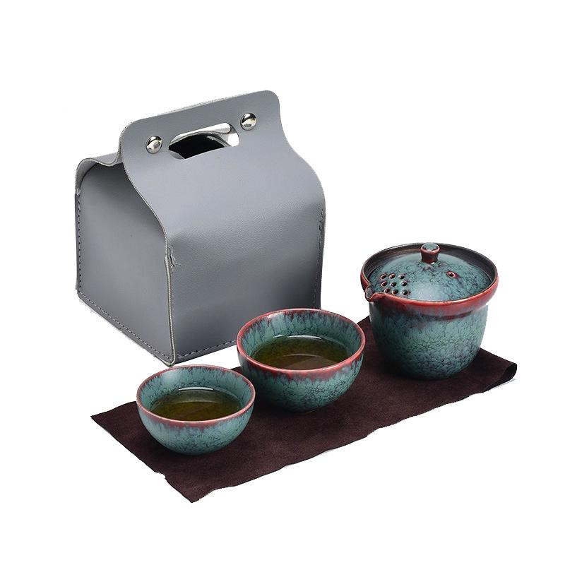 Portable Travel Tea Set, Ceramic Teacup, Kiln Change Cups, Simple Ke Cup, Chinese Teaset, Office Teacup, 1 Pot 2 Cups