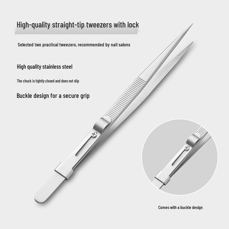 

Non-Slip Straight Tweezers with Buckle - High Precision for Rhinestones, Stainless Steel Nail Salon Tool Non-slip Tweezers without Lock
