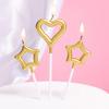 Gold-Plated Star & Heart Shaped Birthday Cake Candles - Creative Romantic Party Decorations